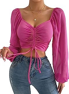 Women's Sweetheart Neck Sleeve Crop Top Blouse HD Photo (2)